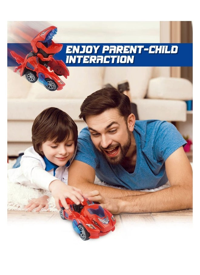 Transforming Dinosaur Car Toys, Sound and LED Transforming Dinosaur Car, 2 in 1 Automatic Dinosaur Transform Car Toy, Dinosaur Transformer Toy for 3 to 7 Year Old Kids