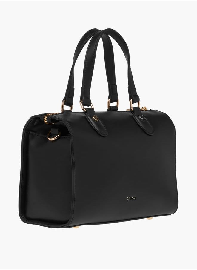 Solid Tote Bag with Handles and Zip Closure