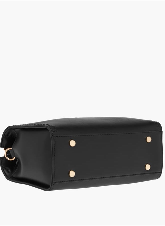 Solid Tote Bag with Handles and Zip Closure
