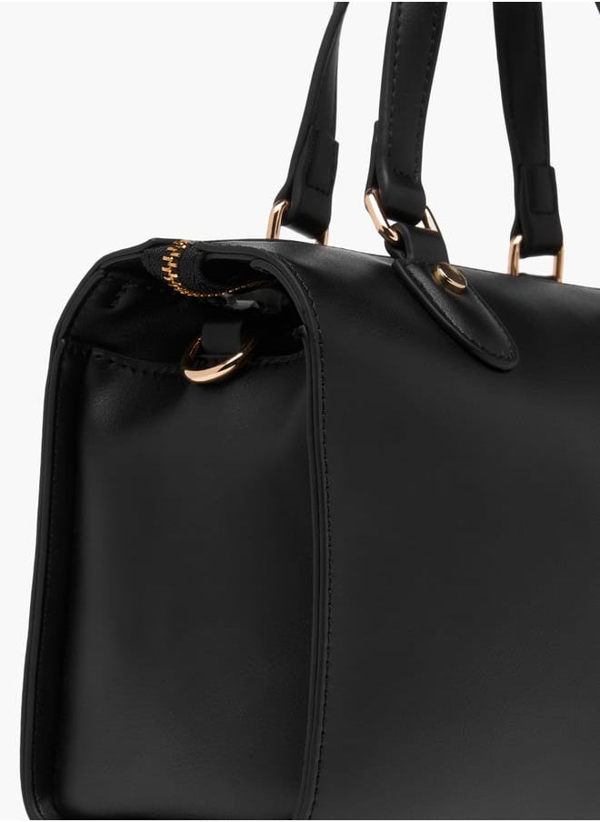 Solid Tote Bag with Handles and Zip Closure