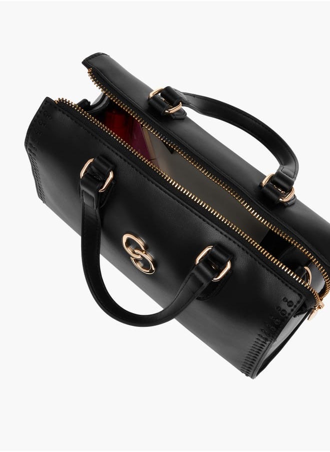 Solid Tote Bag with Handles and Zip Closure