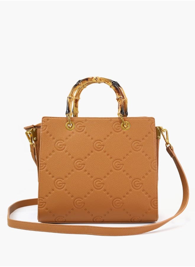Gabriella Gucci Monogram Embossed Tote Bag with Top Handle and Zip Closure