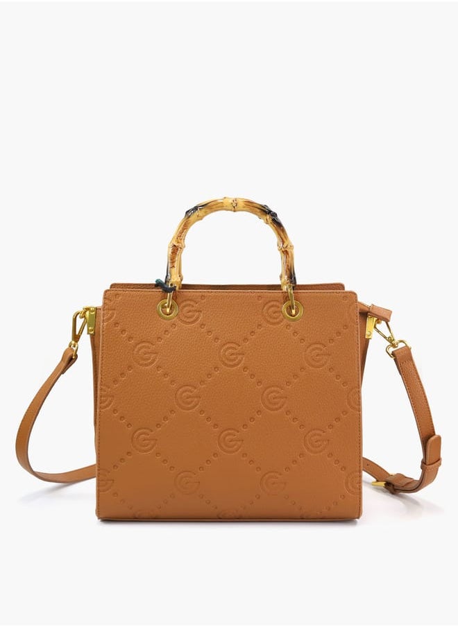 Gabriella Gucci Monogram Embossed Tote Bag with Top Handle and Zip Closure