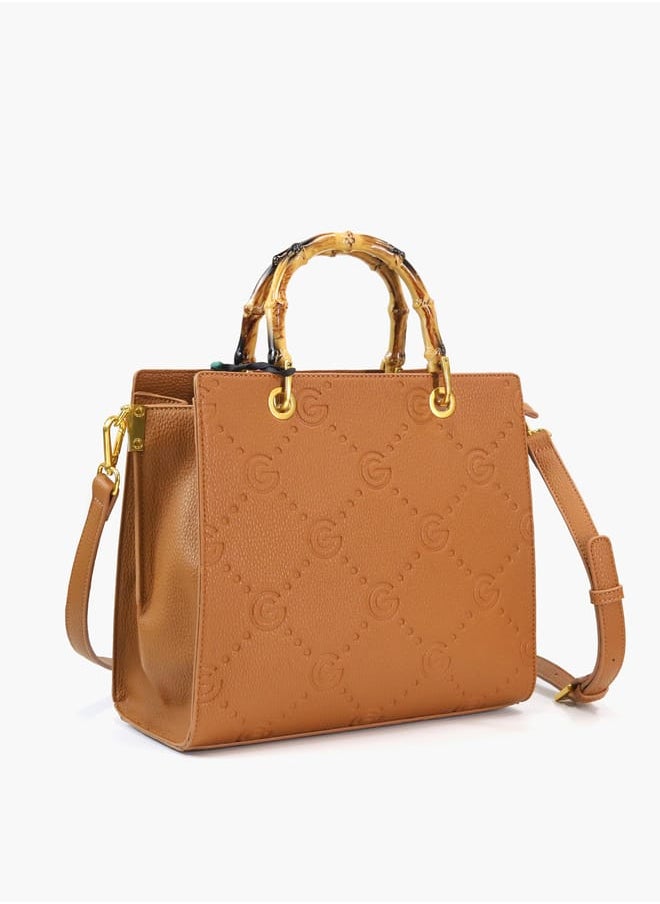 Gabriella Gucci Monogram Embossed Tote Bag with Top Handle and Zip Closure
