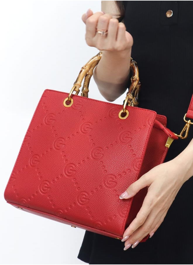 Gabriella Gucci Monogram Embossed Tote Bag with Top Handle and Zip Closure