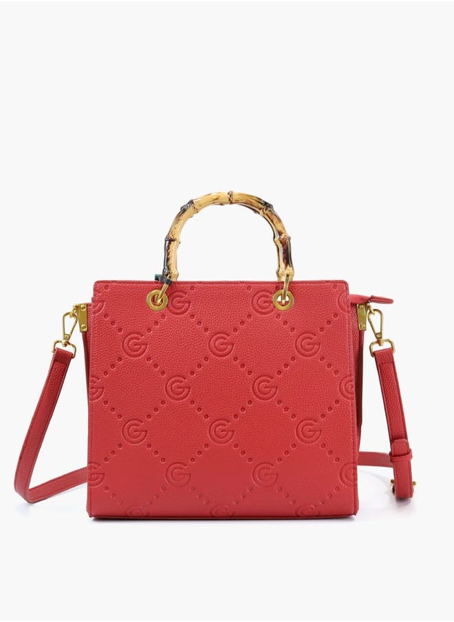 Gabriella Gucci Monogram Embossed Tote Bag with Top Handle and Zip Closure