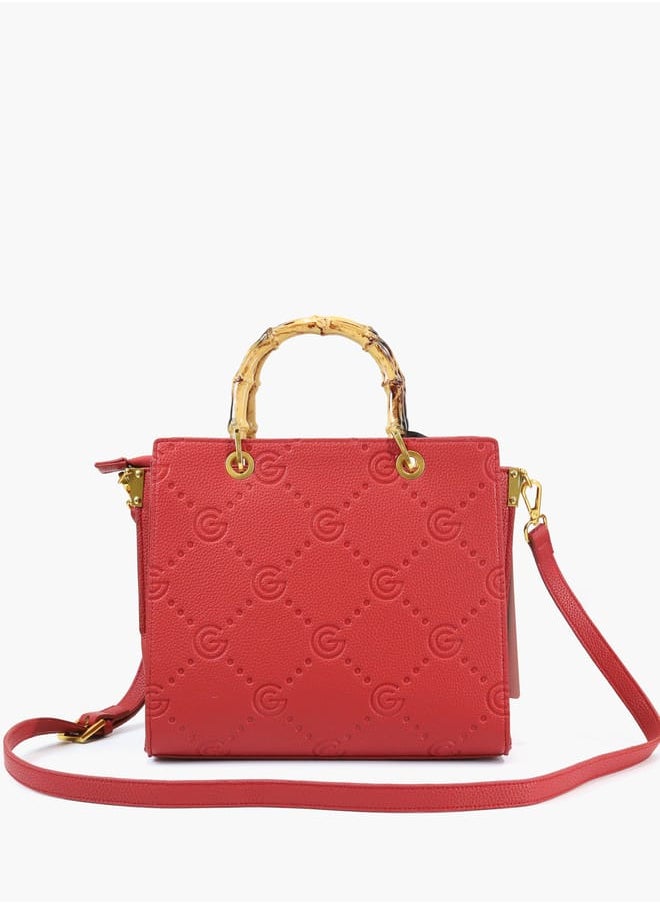 Gabriella Gucci Monogram Embossed Tote Bag with Top Handle and Zip Closure