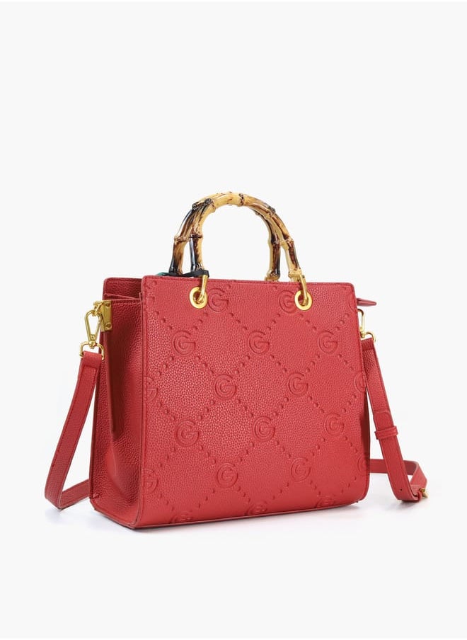 Gabriella Gucci Monogram Embossed Tote Bag with Top Handle and Zip Closure