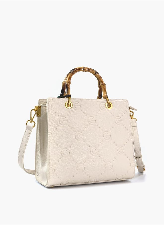 Gabriella Gucci Monogram Embossed Tote Bag with Top Handle and Zip Closure