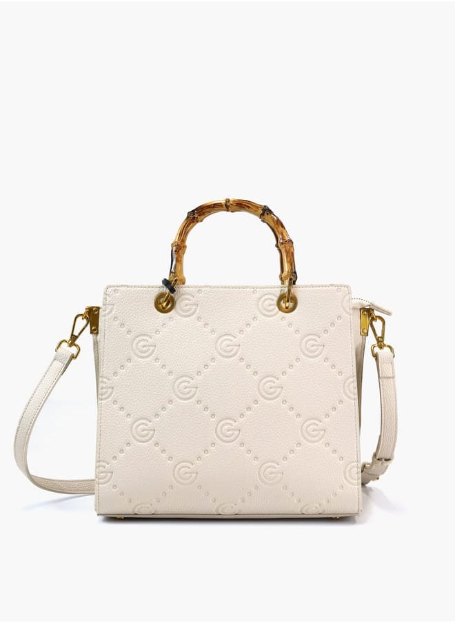 Gabriella Gucci Monogram Embossed Tote Bag with Top Handle and Zip Closure