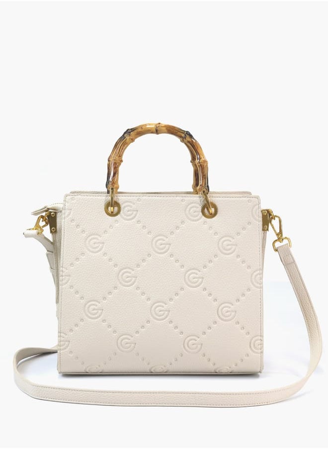 Gabriella Gucci Monogram Embossed Tote Bag with Top Handle and Zip Closure