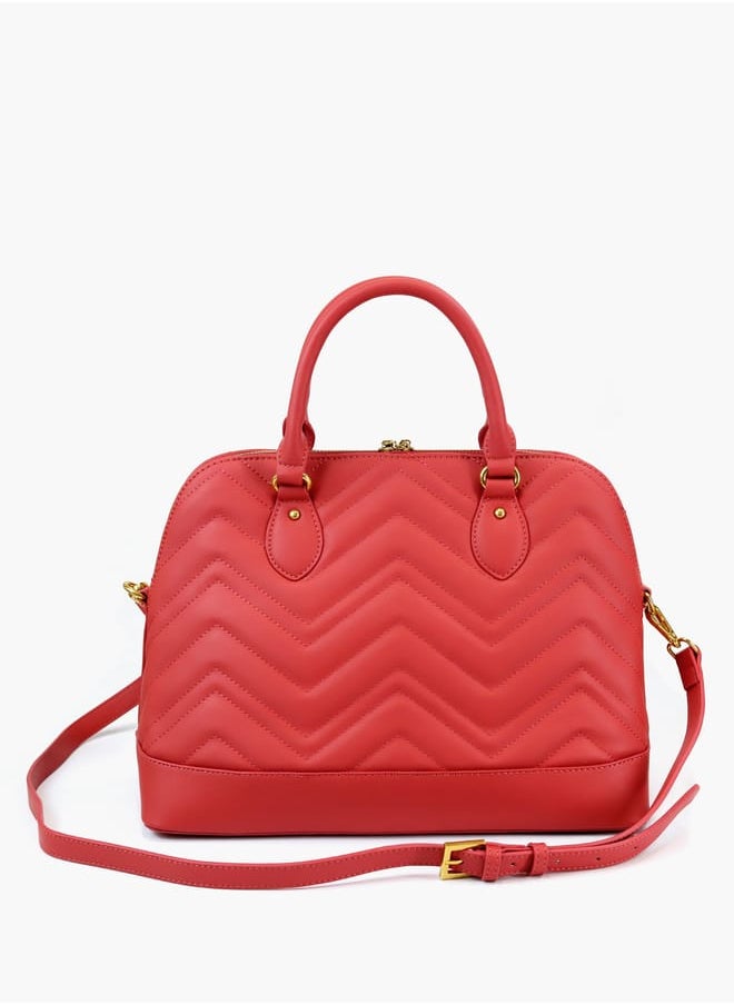 Gabriella Gucci Chevron Textured Tote Bag with Top Handles and Zip Closure