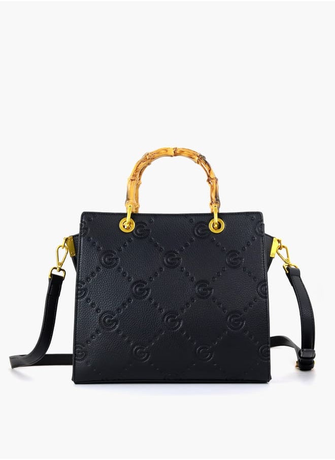 Gabriella Gucci Monogram Embossed Tote Bag with Top Handle and Zip Closure