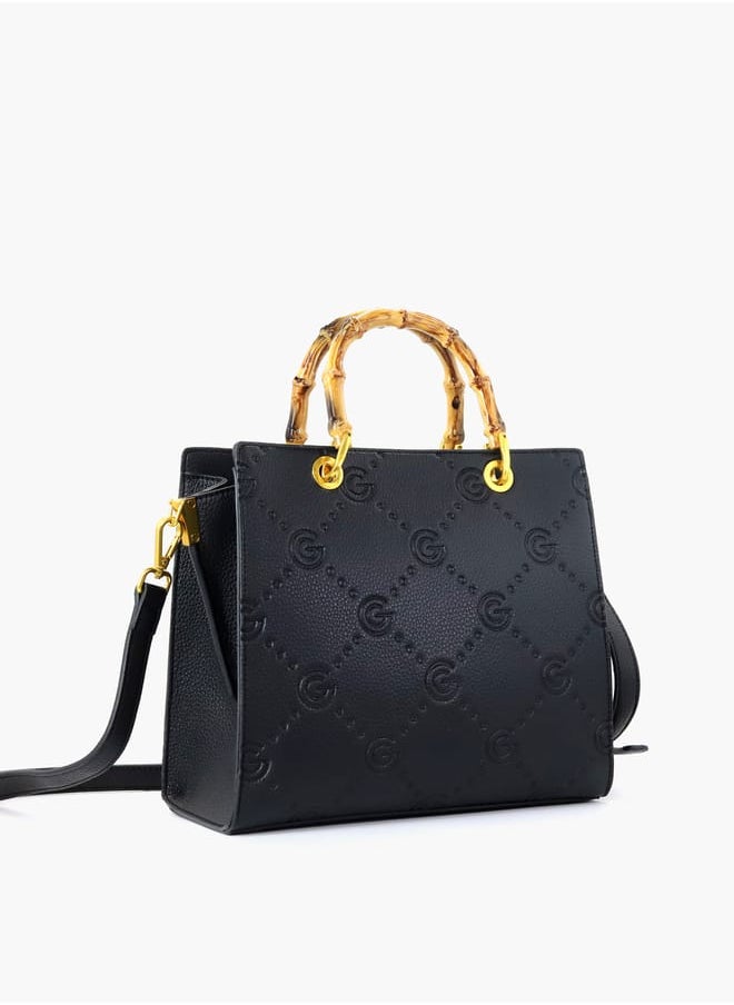 Gabriella Gucci Monogram Embossed Tote Bag with Top Handle and Zip Closure
