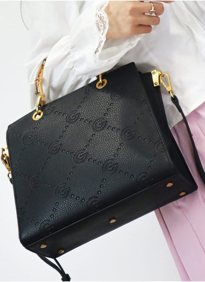 Gabriella Gucci Monogram Embossed Tote Bag with Top Handle and Zip Closure