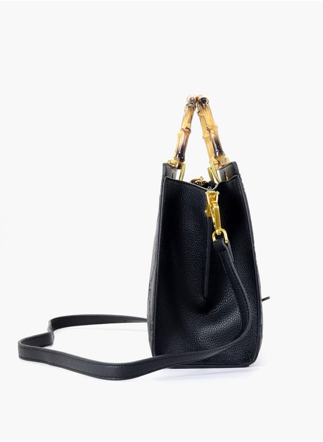 Gabriella Gucci Monogram Embossed Tote Bag with Top Handle and Zip Closure