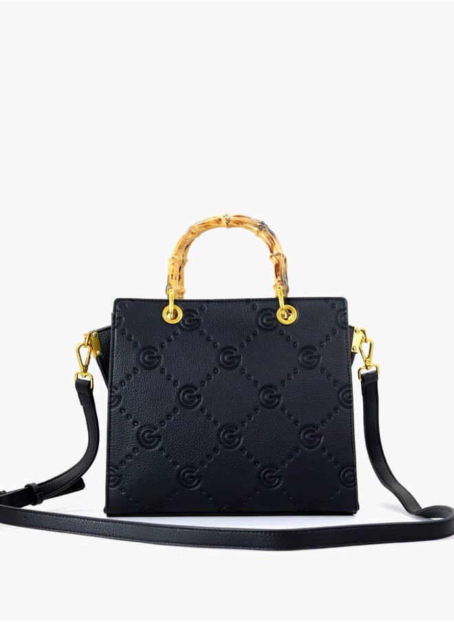 Gabriella Gucci Monogram Embossed Tote Bag with Top Handle and Zip Closure