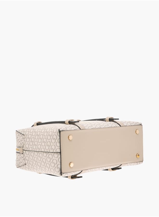Women Monogram Print Tote Bag with Detachable Strap and Handles