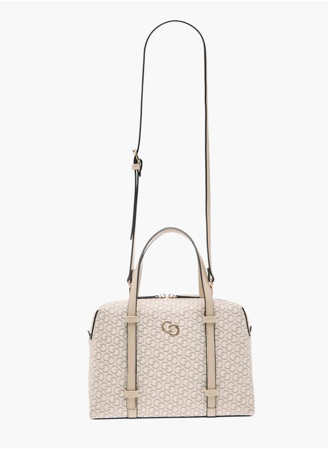 Women Monogram Print Tote Bag with Detachable Strap and Handles