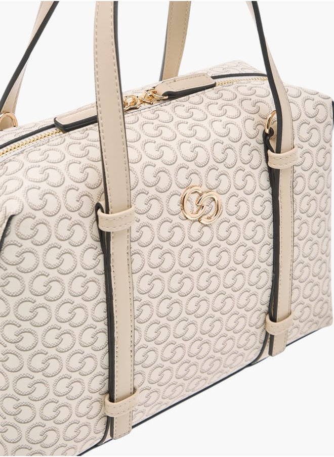 Women Monogram Print Tote Bag with Detachable Strap and Handles