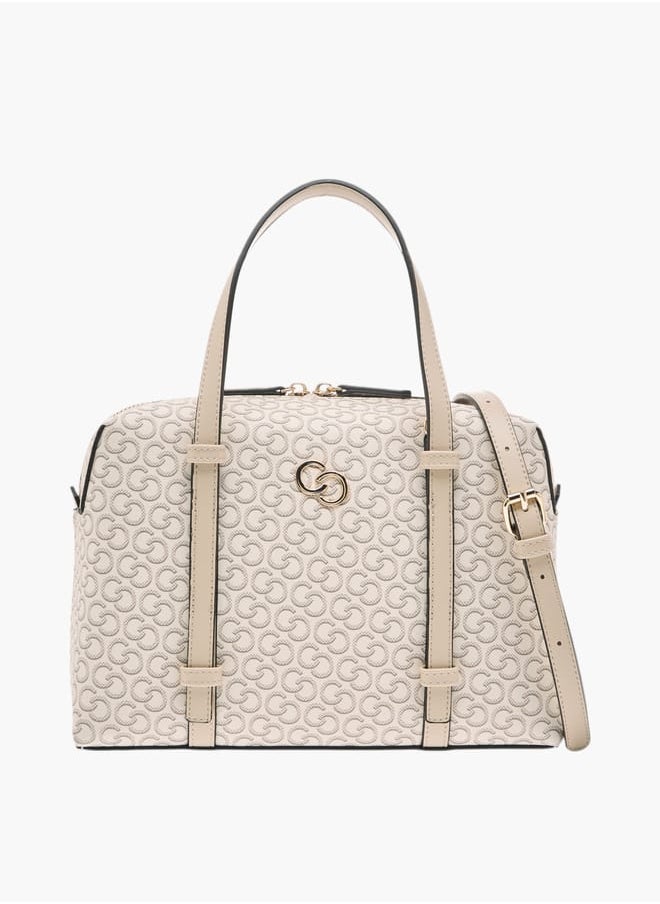 Women Monogram Print Tote Bag with Detachable Strap and Handles