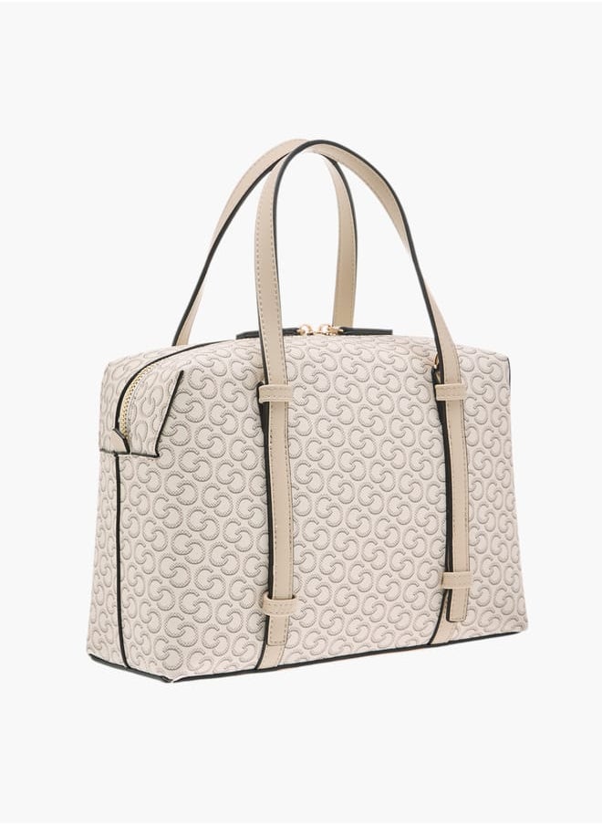 Women Monogram Print Tote Bag with Detachable Strap and Handles