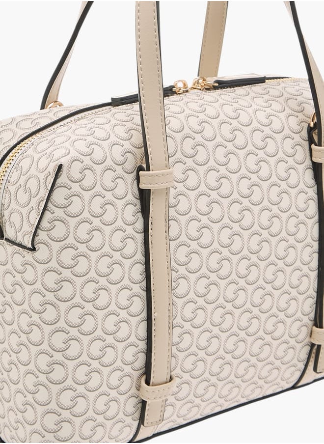 Women Monogram Print Tote Bag with Detachable Strap and Handles
