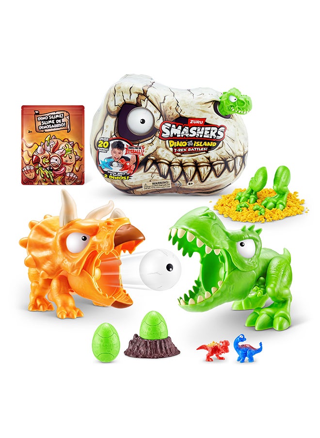 Dino Island T-Rex Battle Playset (Medium) (S1) Boys Dinosaur Battling Toys Shoots Fires Collectible Surprise Unboxing Skull Boys Dino Figures