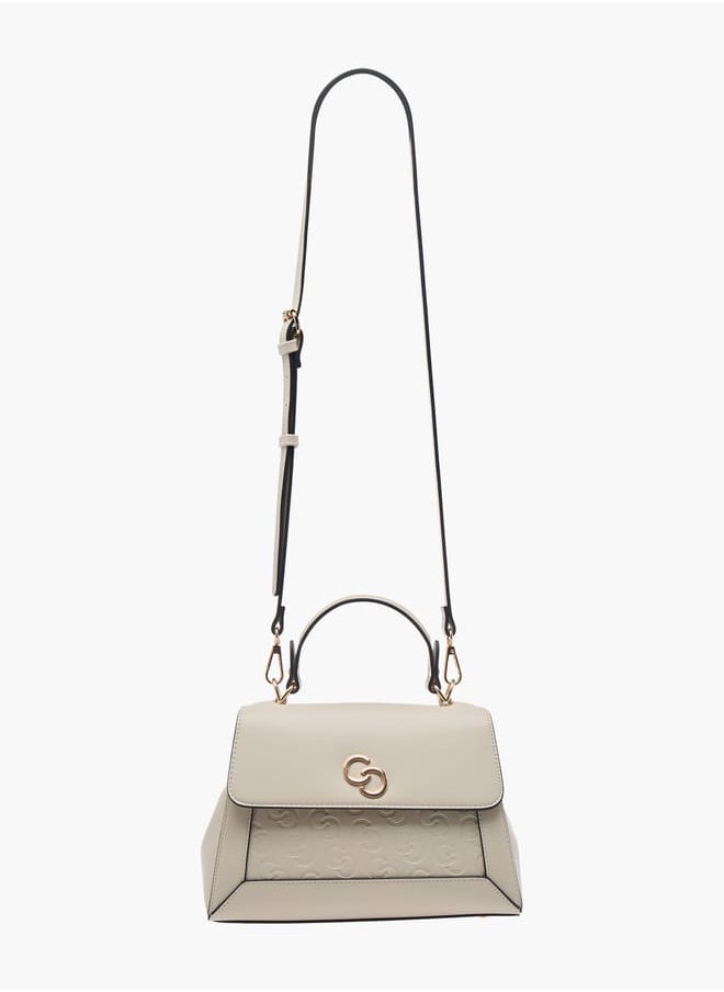 Women Monogram Embossed Satchel Bag with Top Handle and Detachable Strap