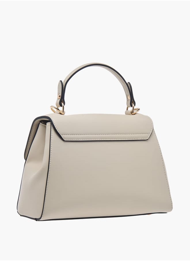Women Monogram Embossed Satchel Bag with Top Handle and Detachable Strap