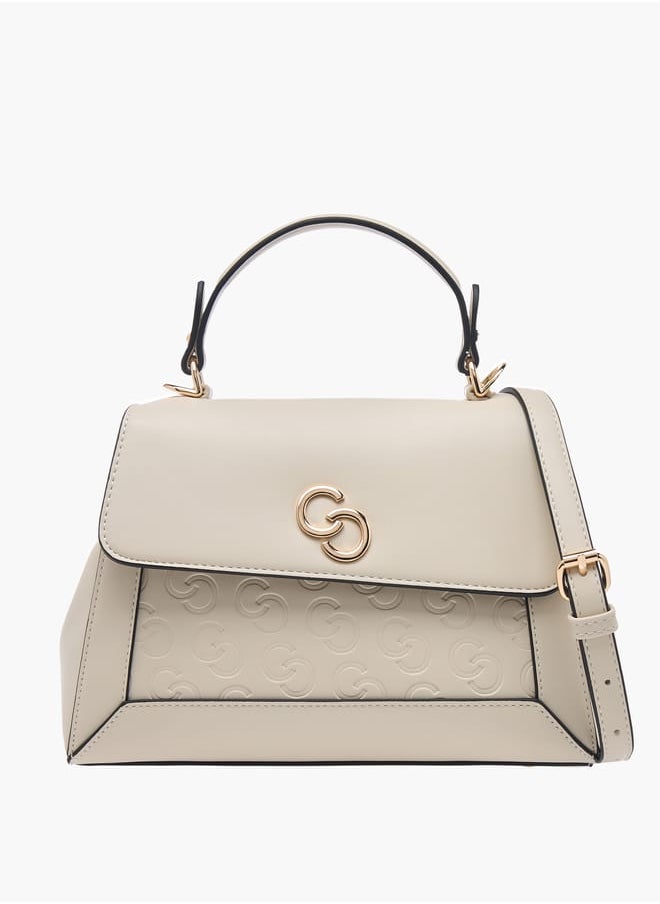 Women Monogram Embossed Satchel Bag with Top Handle and Detachable Strap