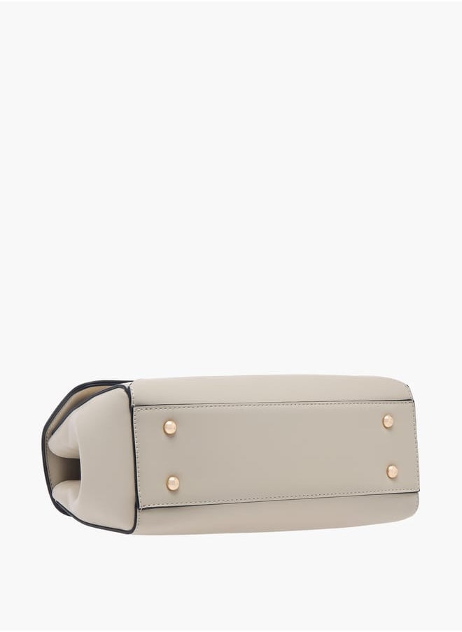 Women Monogram Embossed Satchel Bag with Top Handle and Detachable Strap