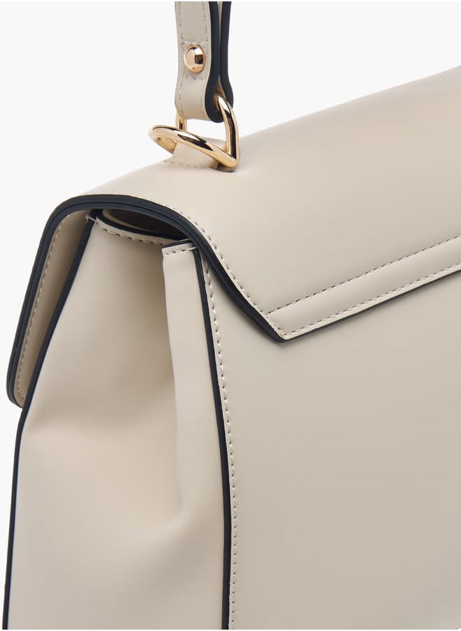 Women Monogram Embossed Satchel Bag with Top Handle and Detachable Strap