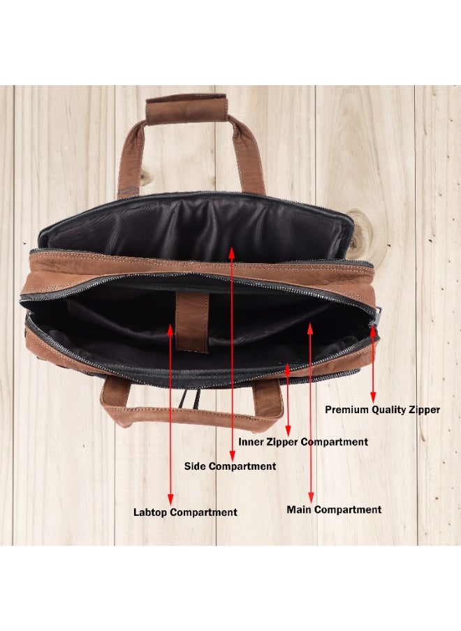 LAVERI Laptop Bag for Men - Leather Messenger Bag for Office - Fits up to 15 Inch Laptop - Shoulder Bag with Multiple Compartments - Executive Leather Bag for Work/Travel/Casual  - 2818