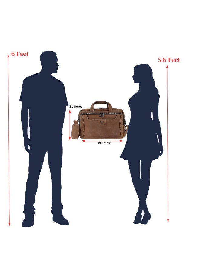 LAVERI Laptop Bag for Men - Leather Messenger Bag for Office - Fits up to 15 Inch Laptop - Shoulder Bag with Multiple Compartments - Executive Leather Bag for Work/Travel/Casual  - 2818