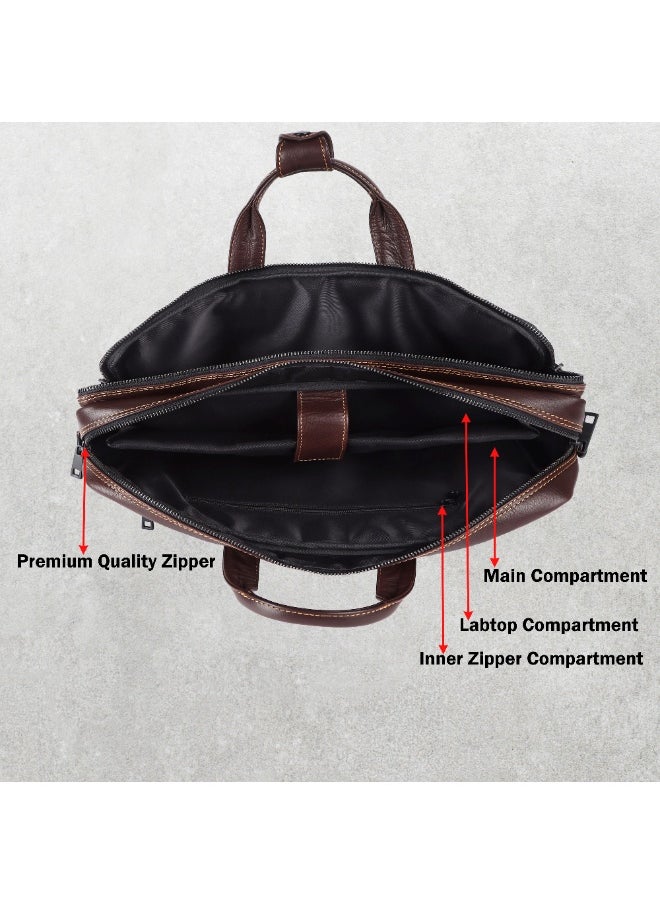 LAVERI Laptop Bag for Men - Leather Messenger Bag for Office - Fits up to 15 Inch Laptop - Shoulder Bag with Multiple Compartments - Executive Leather Bag for Work/Travel/Casual -2819