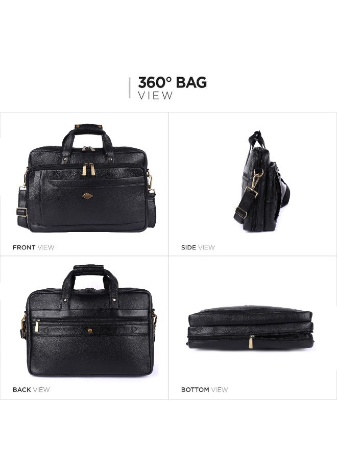 LAVERI Laptop Bag for Men - Leather Messenger Bag for Office - Fits up to 15 Inch Laptop - Shoulder Bag with Multiple Compartments - Executive Leather Bag for Work/Travel/Casual -2866