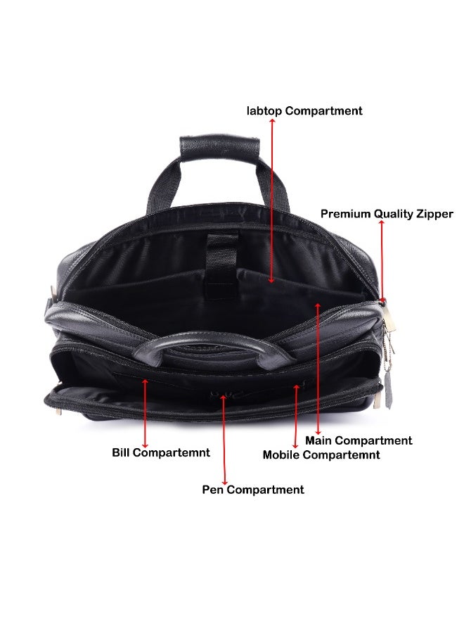 LAVERI Laptop Bag for Men - Leather Messenger Bag for Office - Fits up to 15 Inch Laptop - Shoulder Bag with Multiple Compartments - Executive Leather Bag for Work/Travel/Casual -2866
