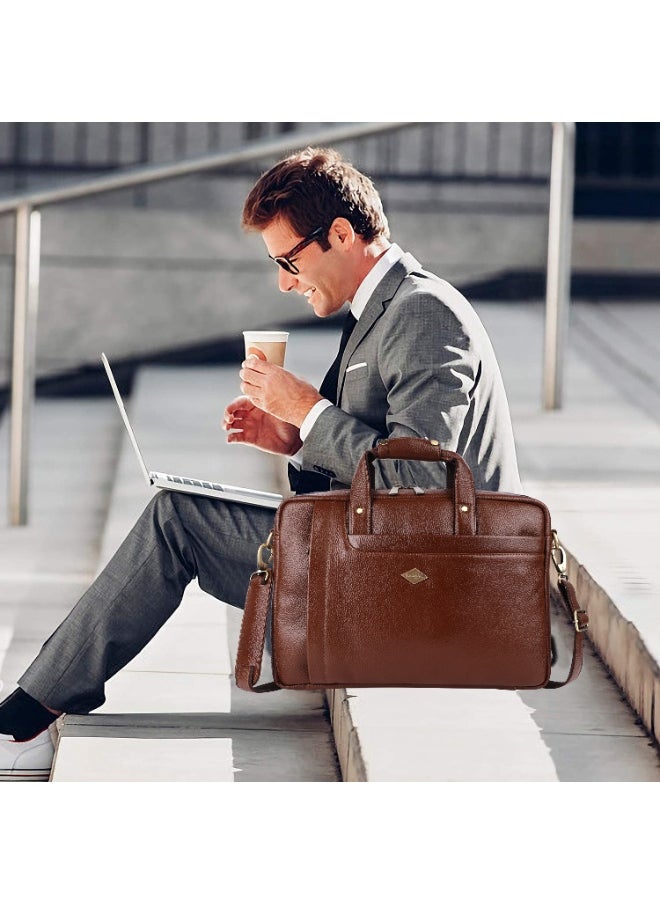 LAVERI Laptop Bag for Men - Leather Messenger Bag for Office - Fits up to 15 Inch Laptop - Shoulder Bag with Multiple Compartments - Executive Leather Bag for Work/Travel/Casual -2866