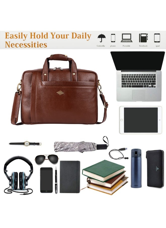 LAVERI Laptop Bag for Men - Leather Messenger Bag for Office - Fits up to 15 Inch Laptop - Shoulder Bag with Multiple Compartments - Executive Leather Bag for Work/Travel/Casual -2866