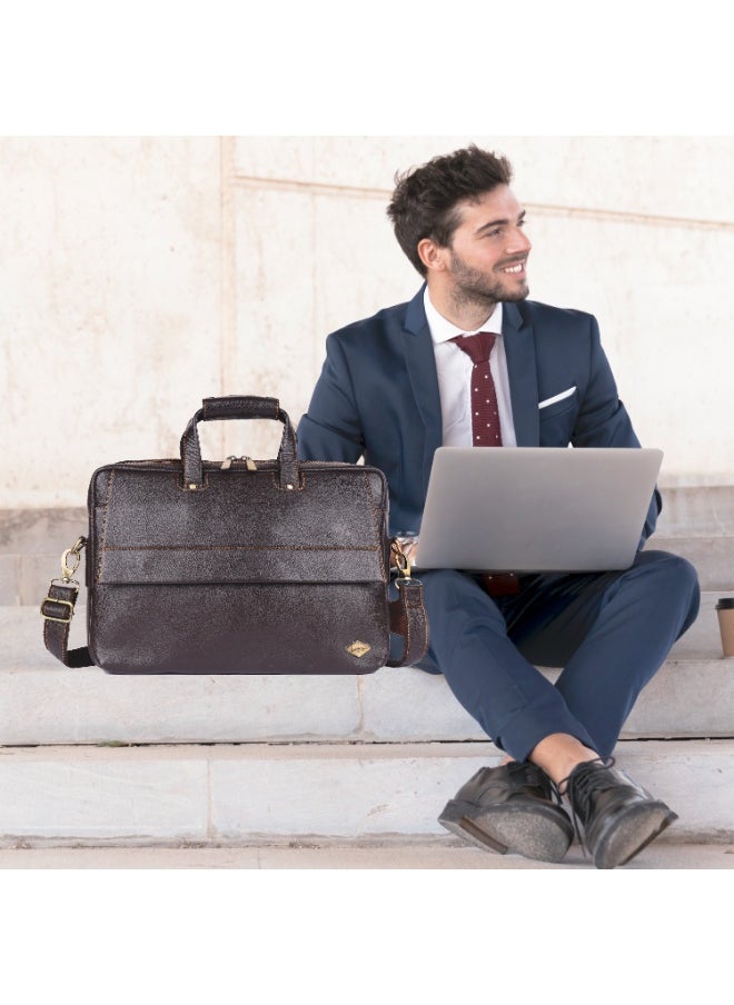 LAVERI Laptop Bag for Men - Leather Messenger Bag for Office - Fits up to 15 Inch Laptop - Shoulder Bag with Multiple Compartments - Executive Leather Bag for Work/Travel/Casual  - 2869