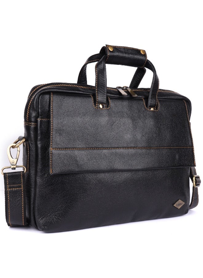 LAVERI Laptop Bag for Men - Leather Messenger Bag for Office - Fits up to 15 Inch Laptop - Shoulder Bag with Multiple Compartments - Executive Leather Bag for Work/Travel/Casual  - 2869