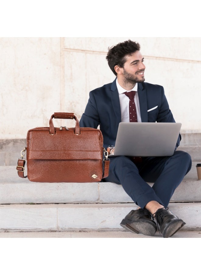 LAVERI Laptop Bag for Men - Leather Messenger Bag for Office - Fits up to 15 Inch Laptop - Shoulder Bag with Multiple Compartments - Executive Leather Bag for Work/Travel/Casual  - 2869