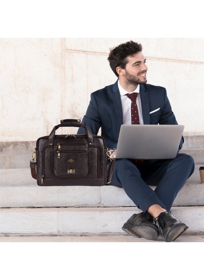 LAVERI Laptop Bag for Men - Leather Messenger Bag for Office - Fits up to 15 Inch Laptop - Shoulder Bag with Multiple Compartments - Executive Leather Bag for Work/Travel/Casual  - 2870