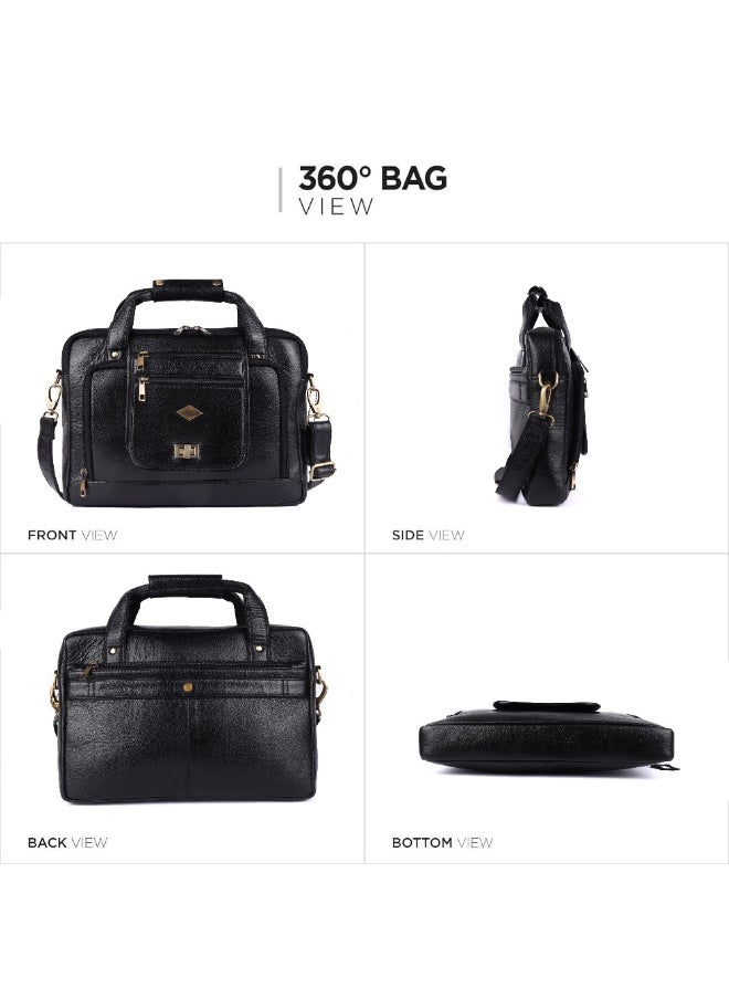 LAVERI Laptop Bag for Men - Leather Messenger Bag for Office - Fits up to 15 Inch Laptop - Shoulder Bag with Multiple Compartments - Executive Leather Bag for Work/Travel/Casual  - 2870
