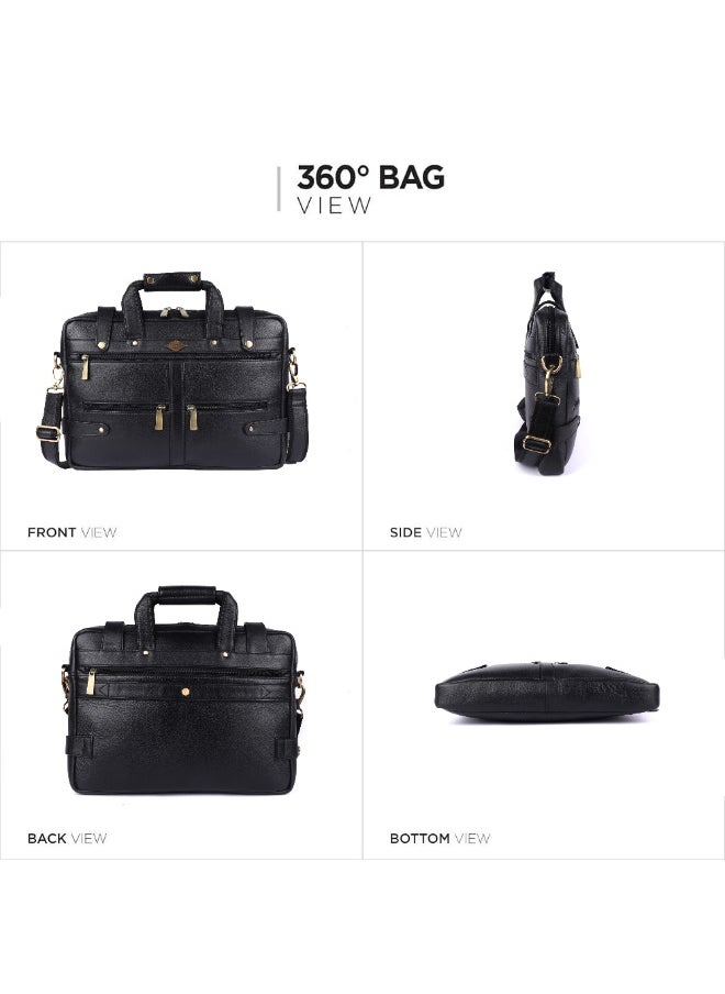 LAVERI Laptop Bag for Men - Leather Messenger Bag for Office - Fits up to 15 Inch Laptop - Shoulder Bag with Multiple Compartments - Executive Leather Bag for Work/Travel/Casual  - 2872