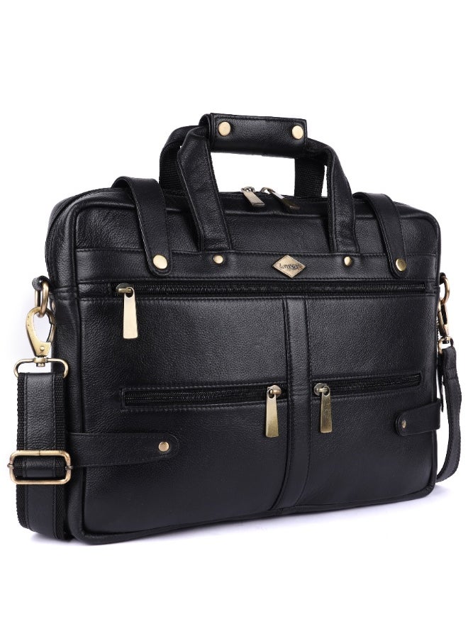 LAVERI Laptop Bag for Men - Leather Messenger Bag for Office - Fits up to 15 Inch Laptop - Shoulder Bag with Multiple Compartments - Executive Leather Bag for Work/Travel/Casual  - 2872