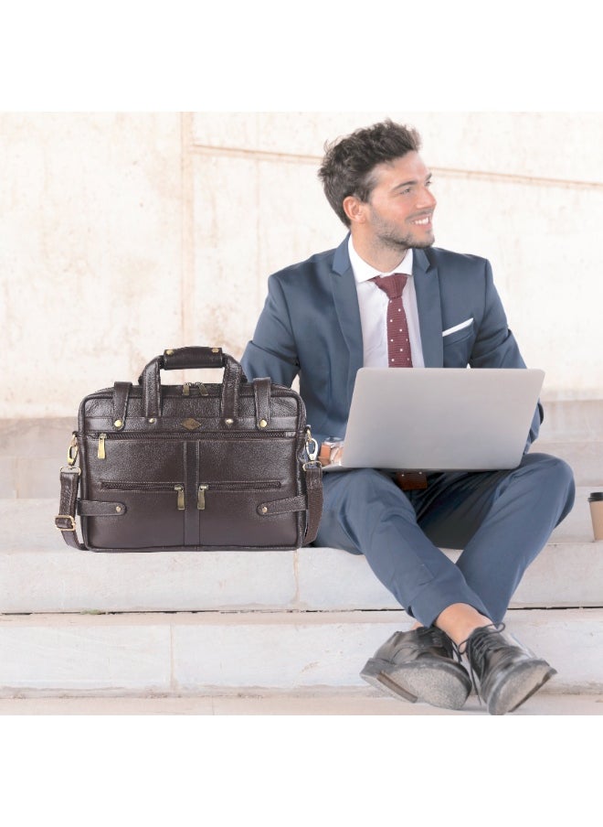 LAVERI Laptop Bag for Men - Leather Messenger Bag for Office - Fits up to 15 Inch Laptop - Shoulder Bag with Multiple Compartments - Executive Leather Bag for Work/Travel/Casual  - 2872