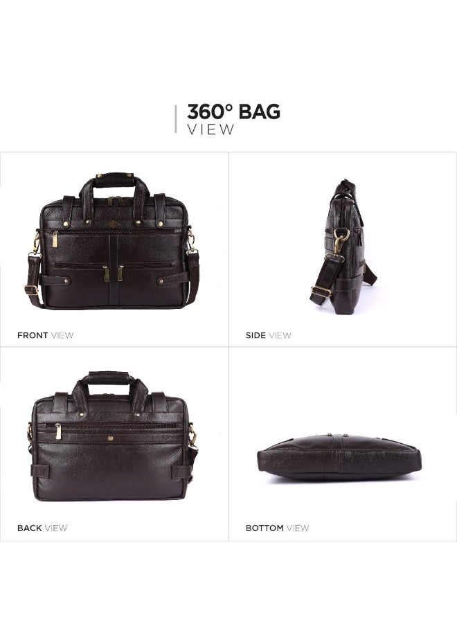 LAVERI Laptop Bag for Men - Leather Messenger Bag for Office - Fits up to 15 Inch Laptop - Shoulder Bag with Multiple Compartments - Executive Leather Bag for Work/Travel/Casual  - 2872