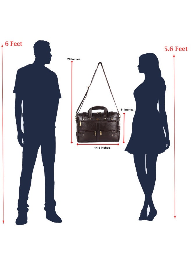 LAVERI Laptop Bag for Men - Leather Messenger Bag for Office - Fits up to 15 Inch Laptop - Shoulder Bag with Multiple Compartments - Executive Leather Bag for Work/Travel/Casual  - 2872